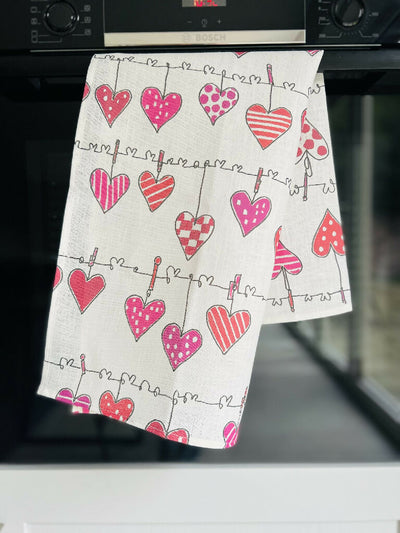 hearts tea towel