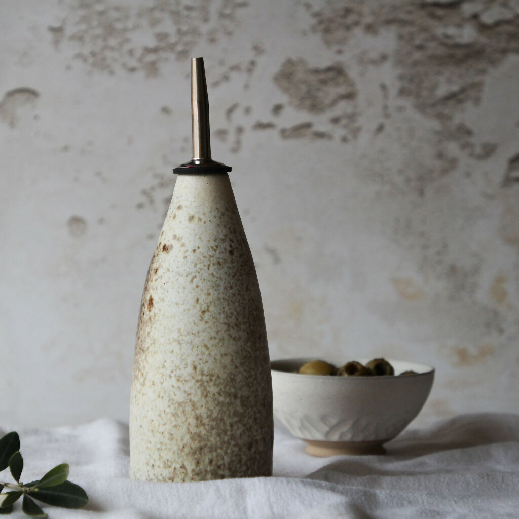 Handmade Stoneware Olive Oil Bottle 300ml. Rustic Kitchen Accessory