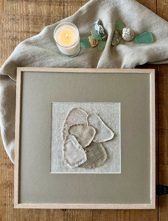 Sea Glass Textile Art Study Framed Stone I
