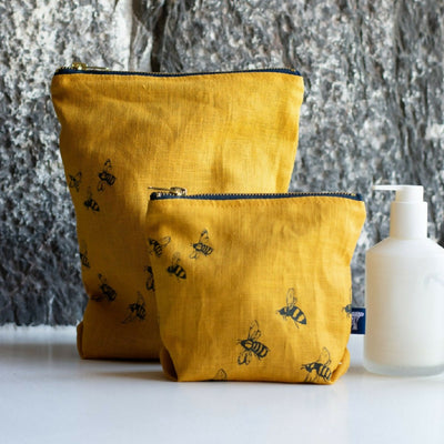 Linen Makeup Bag in Bee Design