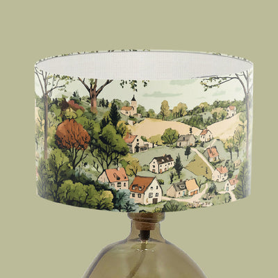 landscape english countryside cottages illustration lampshade handmade lampshade cath kitson style print table lamp floor standard lightshade pastel green brown lampshade