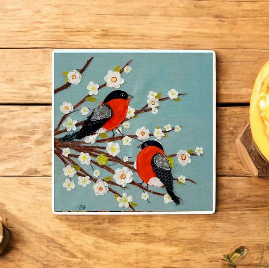 Bullfinches Ceramic Coaster