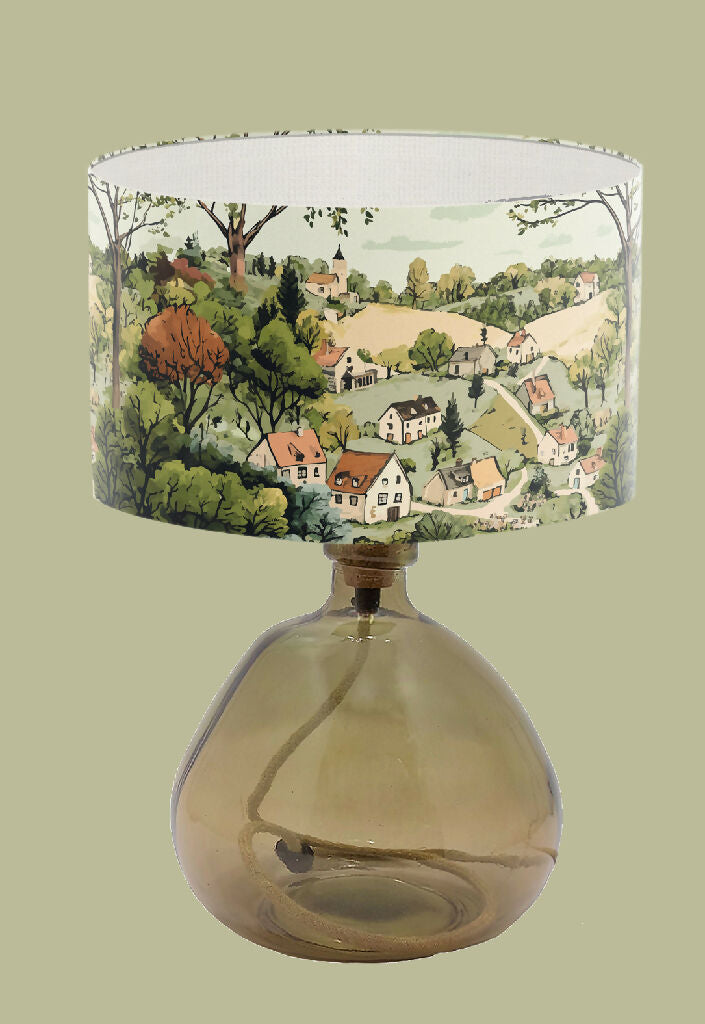 landscape houses farm countryside illustration lampshade handmade lampshade cath kitson style print table lamp floor standard lightshade pastel green brown lampshade