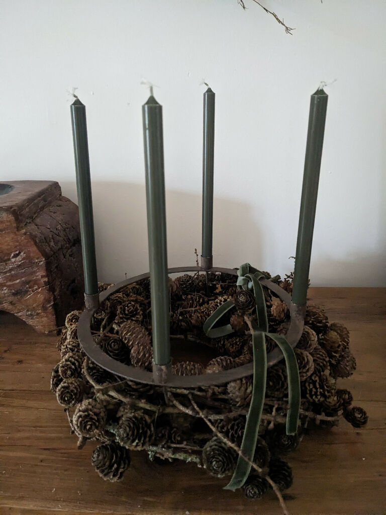 Christmas Gift Set, Larch Wreath, Advent Candle Holder With Candles