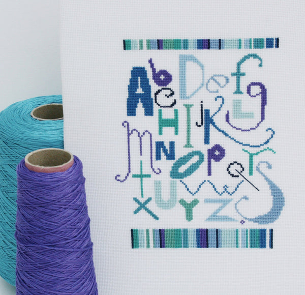 Blue Alphabet Sampler Cross Stitch Kit