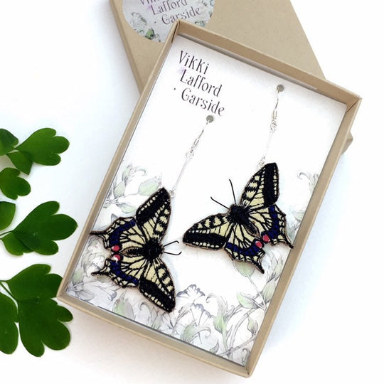 Embroidered Swallowtail Butterfly Drop Earrings