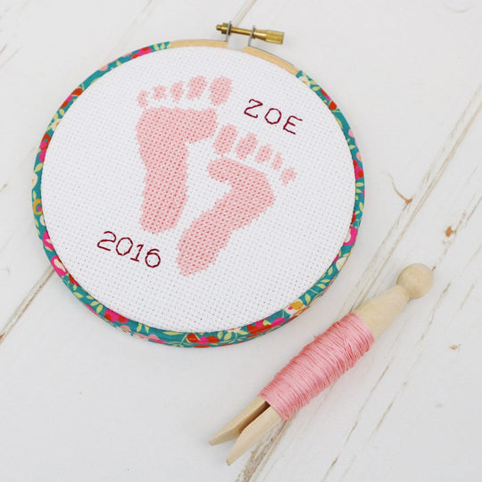 Pink 'Baby Feet' Cross Stitch Hoop Kit