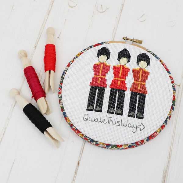 Queue This Way Cross Stitch Hoop Kit