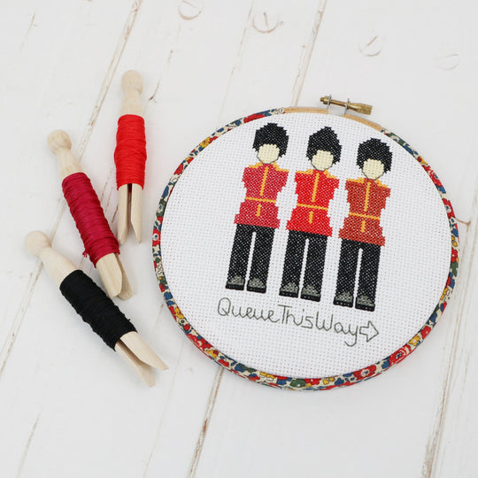 Queue This Way Cross Stitch Hoop Kit