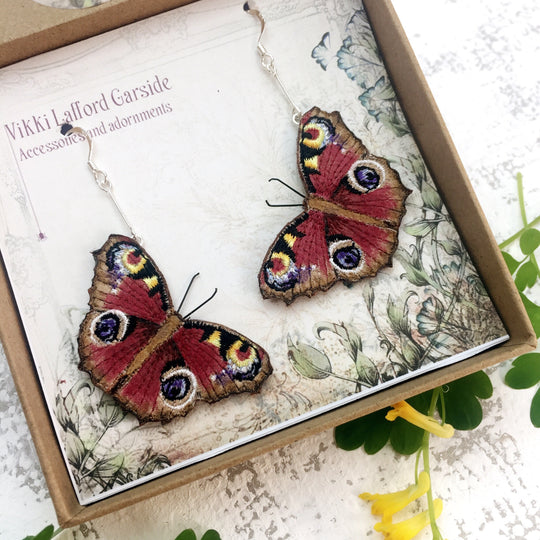 Embroidered Peacock Butterfly Earrings