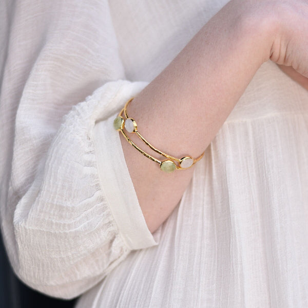 Prehnite Gemstone Bangle in Gold Plated Sterling Silver