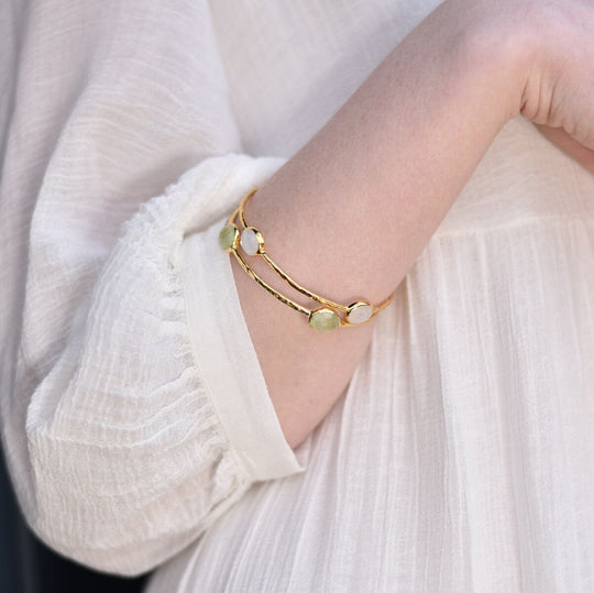 Prehnite Gemstone Bangle in Gold Plated Sterling Silver