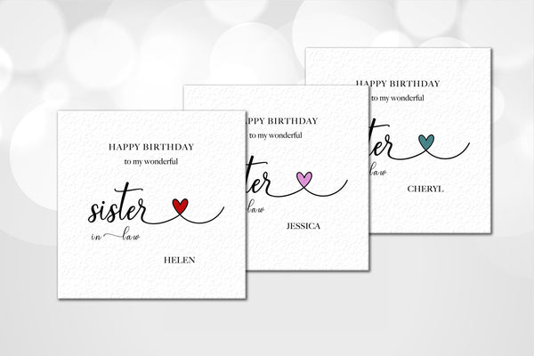 Personalised Sister-in-law Birthday Card