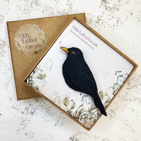 Embroidered Blackbird Brooch