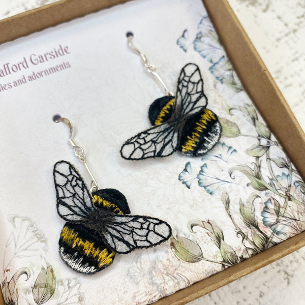 Embroidered Bumblebee Drop Earrings