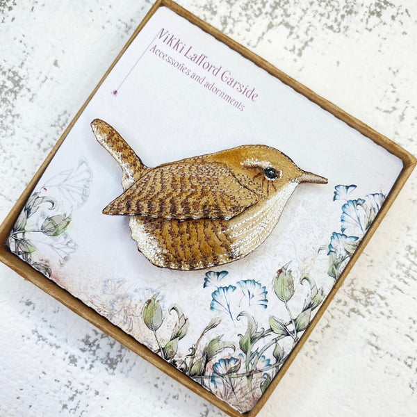 Embroidered Wren Brooch