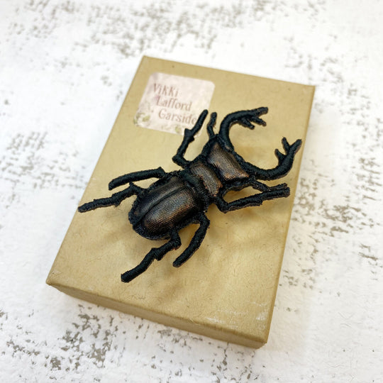 Embroidered Stag Beetle Brooch