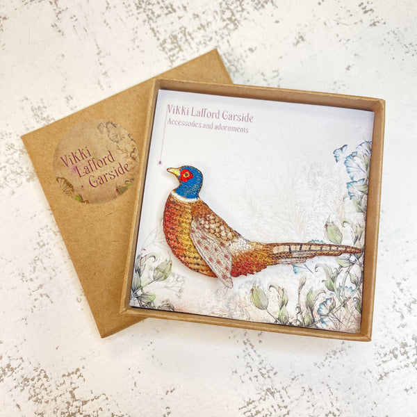 Embroidered Pheasant Brooch