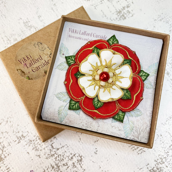 Embroidered Tudor Rose Brooch