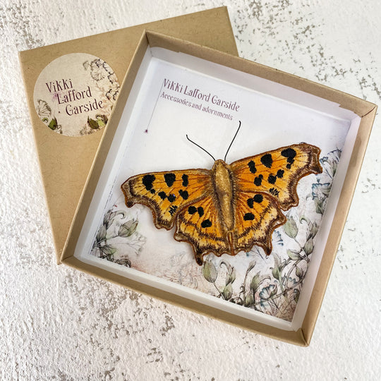 Embroidered Comma Butterfly Brooch