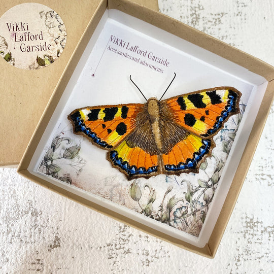 Embroidered Tortoiseshell Butterfly Brooch