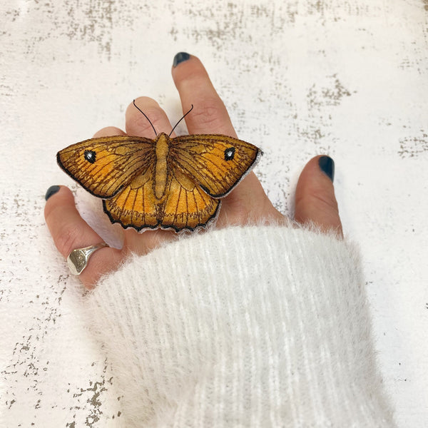 Embroidered Meadow Brown Butterfly Brooch