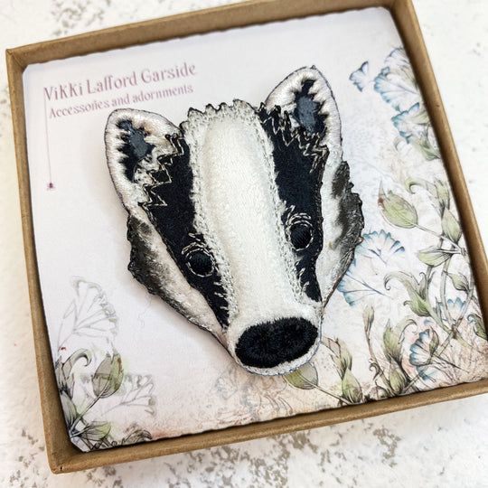 Embroidered Badger Brooch