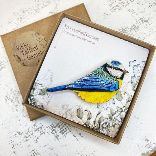 Embroidered Blue Tit Brooch