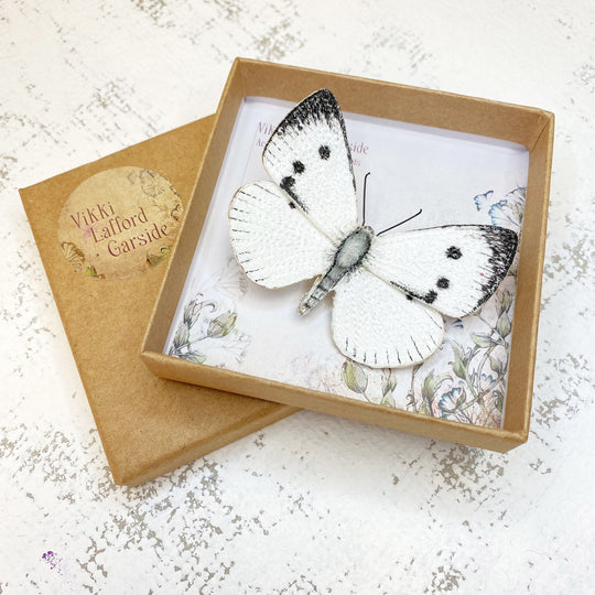 Embroidered Cabbage White Butterfly Brooch