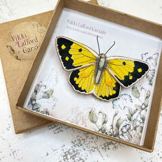 Embroidered Clouded Yellow Butterfly Brooch