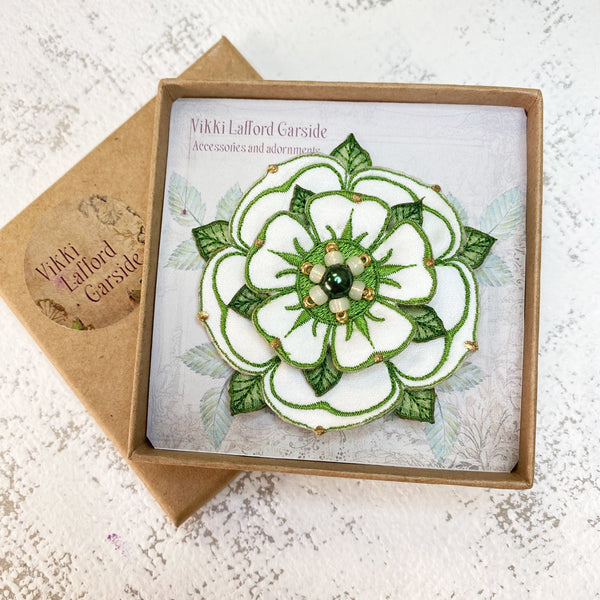 Embroidered Yorkshire Rose Brooch