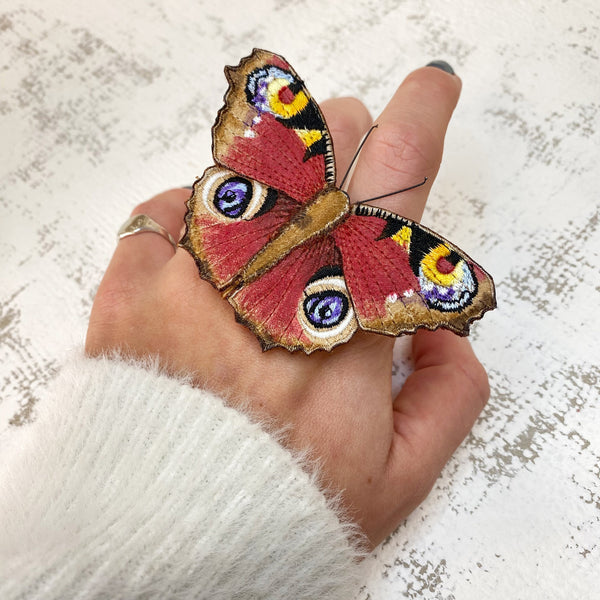 Embroidered Peacock Butterfly Brooch