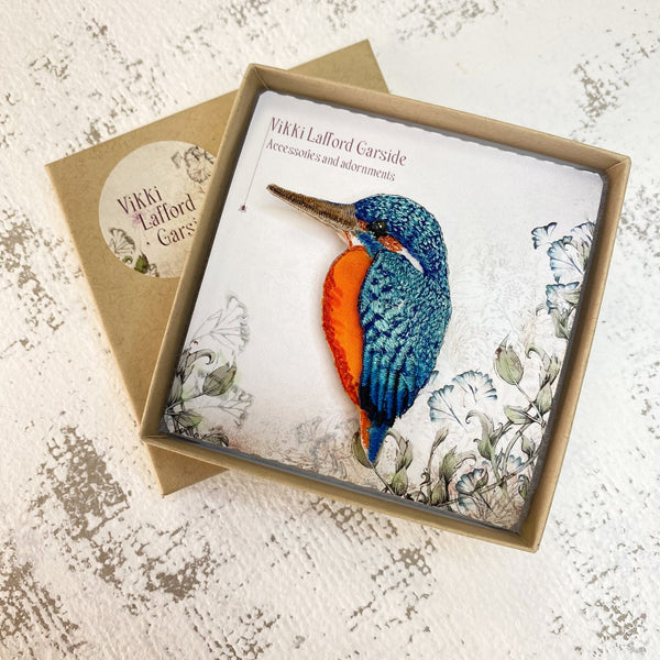 Embroidered Kingfisher Brooch