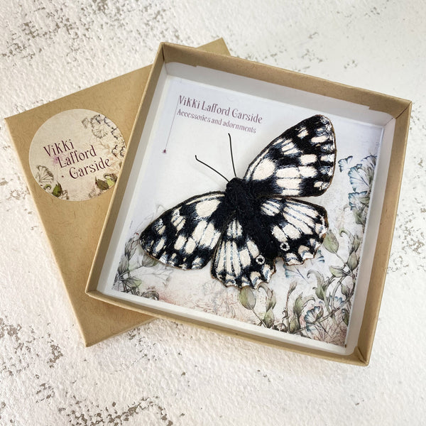 Embroidered Marbled White Butterfly Brooch
