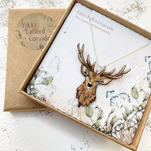 Embroidered Stag Necklace