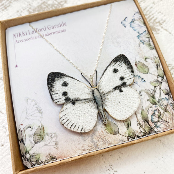 Embroidered Cabbage White Butterfly Necklace
