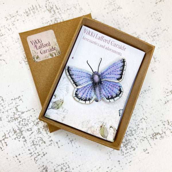 Embroidered Blue and White Butterfly Brooch