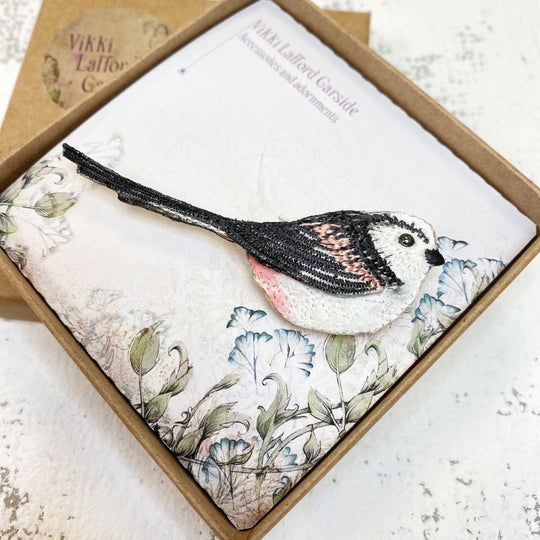 Embroidered Long-Tailed Tit Brooch