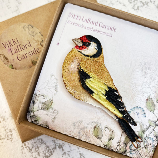 Embroidered Goldfinch Brooch