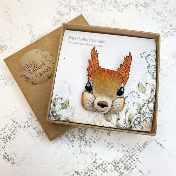 Embroidered Red Squirrel Brooch