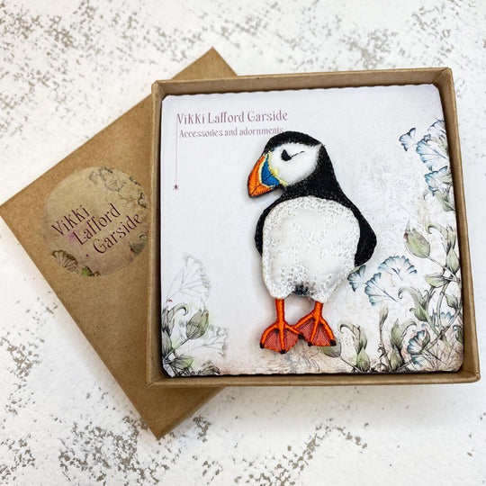Embroidered Puffin Brooch