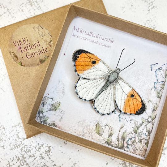 Embroidered Orange-Tip Butterfly Brooch