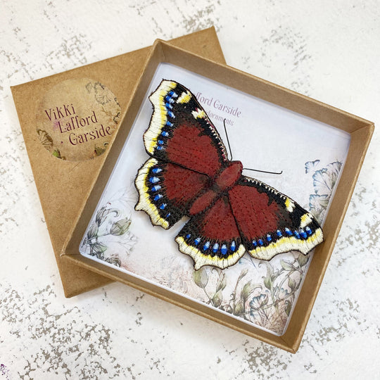 Embroidered Mourning Cloak Butterfly Brooch