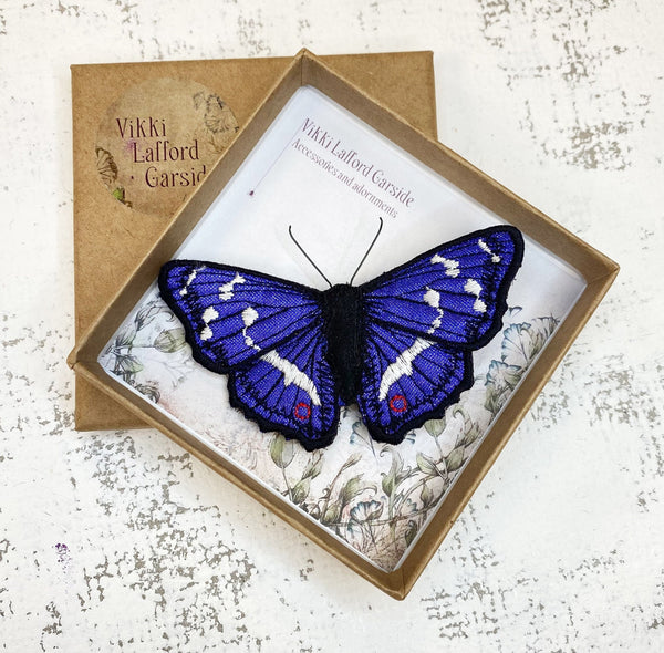 Embroidered Purple Emperor Butterfly Brooch