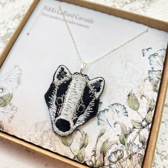 Embroidered Badger Necklace