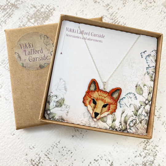 Embroidered Fox Necklace