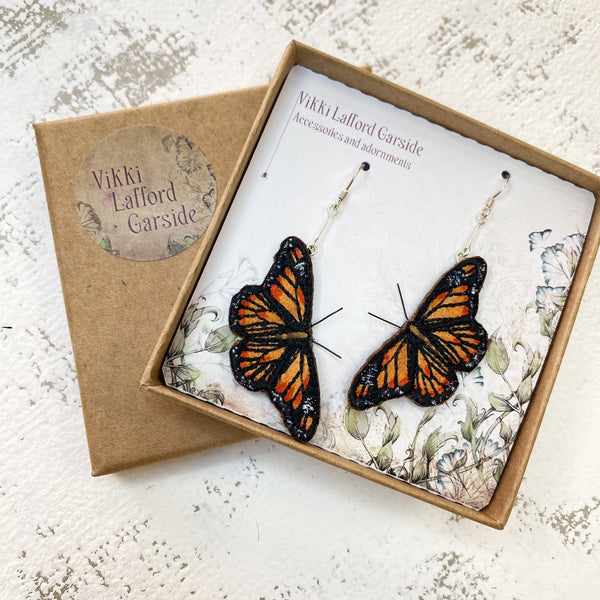 Embroidered Monarch Butterfly Earrings