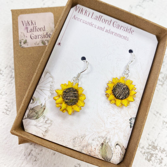 Embroidered Sunflower Drop Earrings