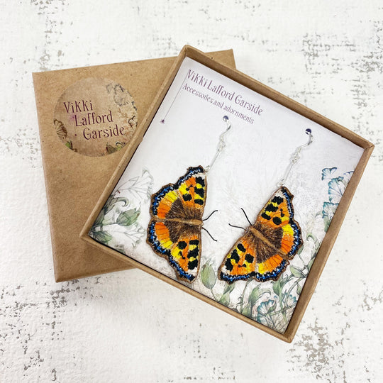 Embroidered Tortoiseshell Butterfly Earrings