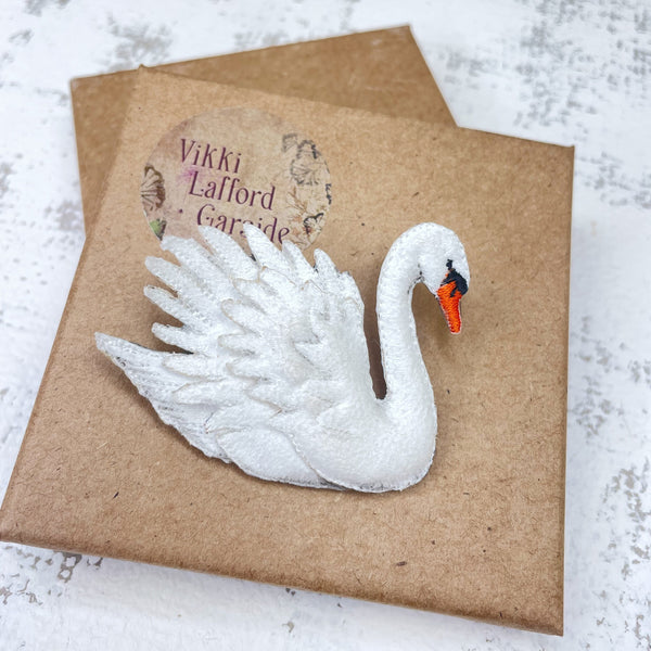 Embroidered Swan Brooch